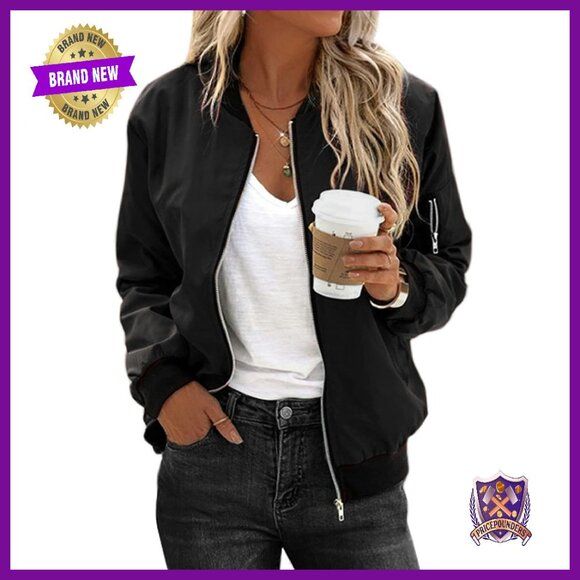 Lightweight Bomber Jacket Zip Up with Pockets Women's Casual Coat S-XXL